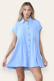 KATCH ME Women's Plain Collared Neck Short Sleeve Button-Up Ruched Shirtdress Dress 28.99