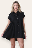 KATCH ME Women's Plain Collared Neck Short Sleeve Button-Up Ruched Shirtdress Dress 28.99
