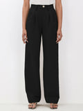 Versatile Solid High Waist Side Pocket Baggy Suiting Pants