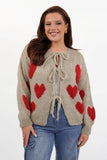 Women's Mocha Lovely Heart-Shaped Tie Front Long Sleeve Cardigan