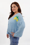 Blue Versatile V-Neck Drop Shoulder Long Sleeve Button Cardigan