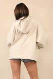 Beige Street Drawstring Hood Stand Collar Flap Pocket Trench Coat