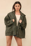 KATCH ME Khaki Street Drawstring Hood Stand Collar Flap Pocket Trench Coat Coat