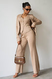 NEW Fall & Winter V Neck Pinstripe Gold-Toned Button Tank & Wide Leg Trousers With Long Sleeve Cardigan Three-Piece Set