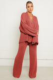 Peach Casual Knit V Neck Cardigan & Loose Trousers Co-ord