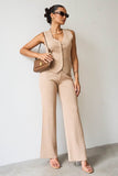 KATCH ME NEW Fall & Winter V Neck Pinstripe Gold-Toned Button Tank & Wide Leg Trousers With Long Sleeve Cardigan Three-Piece Set Co-ord