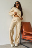 Beige Winter Minimalist Crew Neck Cable- Knit Sweater & Drawstring Waist Trousers Co-ord