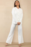 White Casual Textured Long Sleeve Cardigan & Drawstring Waist Trousers With Knit Tank Three-Piece Sets