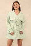 Women's Sage Notch Lapel Double Breasted Waist Tie Trench Coat