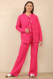 KATCH ME Fuschia Casual Textured Long Sleeve Cardigan & Drawstring Waist Trousers With Knit Tank Three-Piece Sets Co-ord