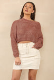 Auburn Slouchy Knit Solid Crew Neck Drop Shoulder Cropped Pullover