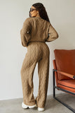 Camel Winter Minimalist Crew Neck Cable- Knit Sweater & Drawstring Waist Trousers Co-ord