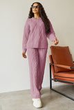 KATCH ME Pink Winter Minimalist Crew Neck Cable- Knit Sweater & Drawstring Waist Trousers Co-ord Co-ord