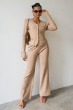 NEW Fall & Winter V Neck Pinstripe Gold-Toned Button Tank & Wide Leg Trousers With Long Sleeve Cardigan Three-Piece Set