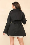 Women's Black Notch Lapel Double Breasted Waist Tie Trench Coat