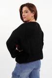 Women's Black Lovely Heart-Shaped Tie Front Long Sleeve Cardigan