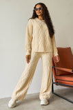 KATCH ME Beige Winter Minimalist Crew Neck Cable- Knit Sweater & Drawstring Waist Trousers Co-ord Co-ord