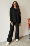 KATCH ME Black Winter Minimalist Crew Neck Cable- Knit Sweater & Drawstring Waist Trousers Co-ord Co-ord 39.99