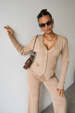 NEW Fall & Winter V Neck Pinstripe Gold-Toned Button Tank & Wide Leg Trousers With Long Sleeve Cardigan Three-Piece Set