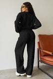 KATCH ME Black Winter Minimalist Crew Neck Cable- Knit Sweater & Drawstring Waist Trousers Co-ord Co-ord