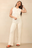 KATCH ME Beige Casual Textured Long Sleeve Cardigan & Drawstring Waist Trousers With Knit Tank Three-Piece Sets Co-ord