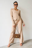 NEW Fall & Winter V Neck Pinstripe Gold-Toned Button Tank & Wide Leg Trousers With Long Sleeve Cardigan Three-Piece Set