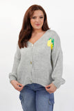 KATCH ME Grey Versatile V-Neck Drop Shoulder Long Sleeve Button Cardigan Cardigan