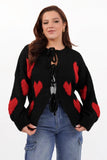 Women's Black Lovely Heart-Shaped Tie Front Long Sleeve Cardigan