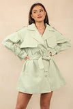 Women's Sage Notch Lapel Double Breasted Waist Tie Trench Coat