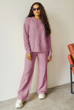 Pink Winter Minimalist Crew Neck Cable- Knit Sweater & Drawstring Waist Trousers Co-ord