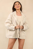 KATCH ME Beige Street Drawstring Hood Stand Collar Flap Pocket Trench Coat Coat