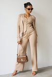 NEW Fall & Winter V Neck Pinstripe Gold-Toned Button Tank & Wide Leg Trousers With Long Sleeve Cardigan Three-Piece Set