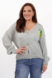 Grey Versatile V-Neck Drop Shoulder Long Sleeve Button Cardigan