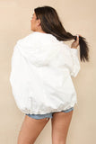 White Street Drawstring Hood Stand Collar Flap Pocket Trench Coat