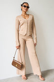 KATCH ME NEW Fall & Winter V Neck Pinstripe Gold-Toned Button Tank & Wide Leg Trousers With Long Sleeve Cardigan Three-Piece Set Co-ord