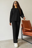 KATCH ME Black Winter Minimalist Crew Neck Cable- Knit Sweater & Drawstring Waist Trousers Co-ord Co-ord