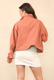 Brick Red Vintage Street Stand Collar Flap Pocket Zip-Up Cropped Jacket