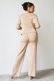 NEW Fall & Winter V Neck Pinstripe Gold-Toned Button Tank & Wide Leg Trousers With Long Sleeve Cardigan Three-Piece Set