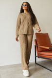 KATCH ME Camel Winter Minimalist Crew Neck Cable- Knit Sweater & Drawstring Waist Trousers Co-ord Co-ord