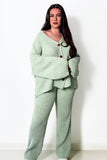 Mint Casual Knit V Neck Cardigan & Loose Trousers Co-ord