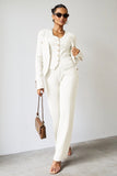 KATCH ME NEW Fall & Winter V Neck Pinstripe Gold-Toned Button Tank & Wide Leg Trousers With Long Sleeve Cardigan Three-Piece Set Co-ord 34.99