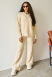 KATCH ME Beige Winter Minimalist Crew Neck Cable- Knit Sweater & Drawstring Waist Trousers Co-ord Co-ord