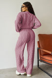 Pink Winter Minimalist Crew Neck Cable- Knit Sweater & Drawstring Waist Trousers Co-ord