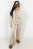 KATCH ME Beige Knit Front Tie Balloon Sleeve Cardigan & Stretch Trousers Co-ord Co-ord 32.99