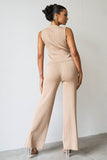 KATCH ME NEW Fall & Winter V Neck Pinstripe Gold-Toned Button Tank & Wide Leg Trousers With Long Sleeve Cardigan Three-Piece Set Co-ord