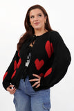 Women's Black Lovely Heart-Shaped Tie Front Long Sleeve Cardigan