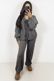 Charcoal Knit Front Tie Balloon Sleeve Cardigan & Stretch Trousers Co-ord