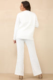 White Casual Textured Long Sleeve Cardigan & Drawstring Waist Trousers With Knit Tank Three-Piece Sets