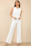 White Casual Textured Long Sleeve Cardigan & Drawstring Waist Trousers With Knit Tank Three-Piece Sets