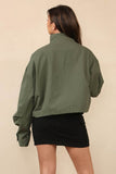 Vintage Stand Collar Flap Pocket Zip-Up Cropped Jacket